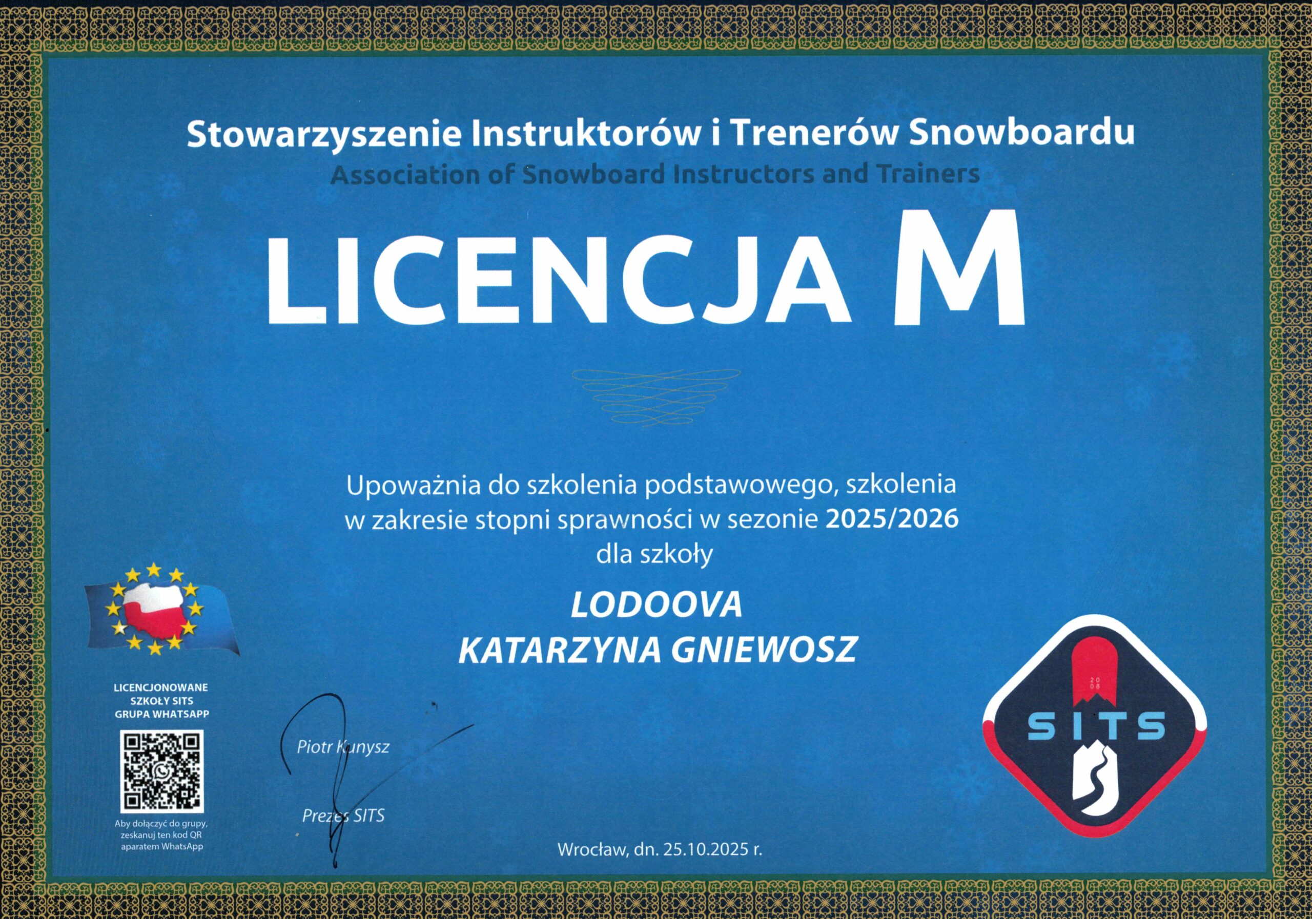 licencja sits lodoova snowboard